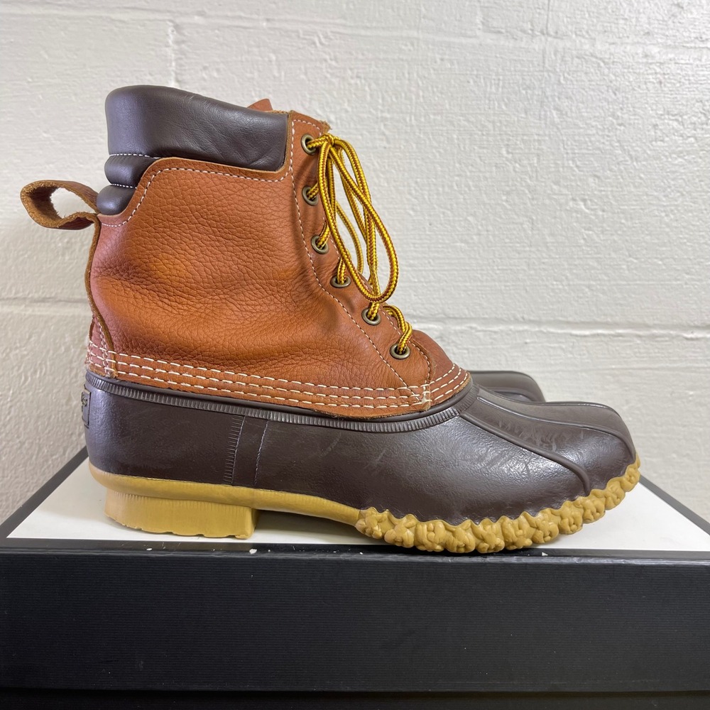 LL Bean 8" Duck Ankle Boots 1003589 Waterproof Brown Leather Lace Up Men's 8